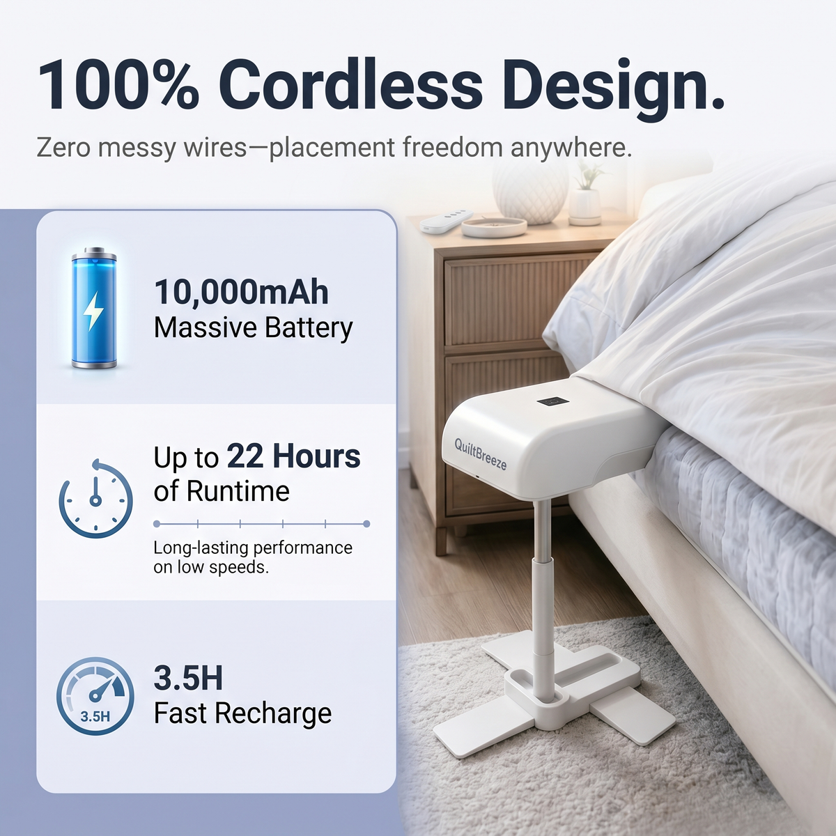 QuiltBreeze™ Cordless Under-Bed Cooling Fan